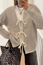 Tempting Tie Front Pale Khaki Sweater