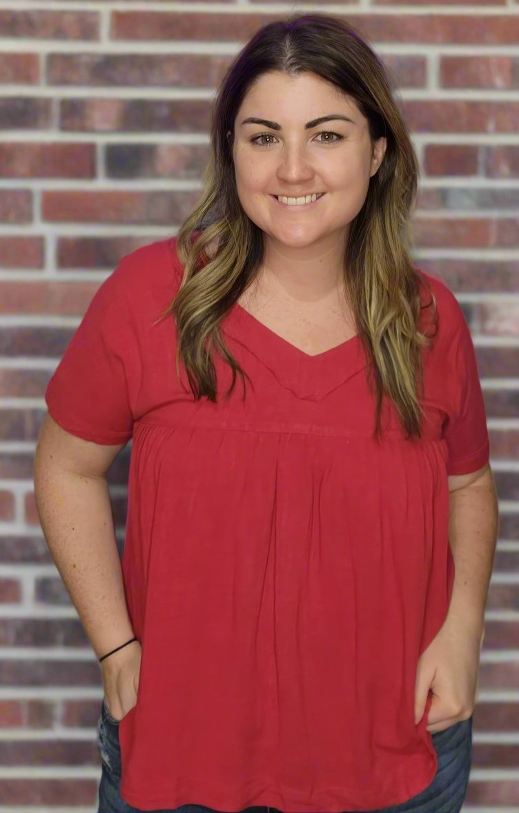 Red Frayed V-Neck Top