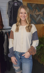 Boho Flannel/Ivory Raw Hem Top