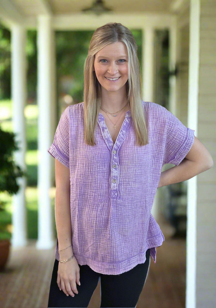 Washed Double Gauze Henley Top