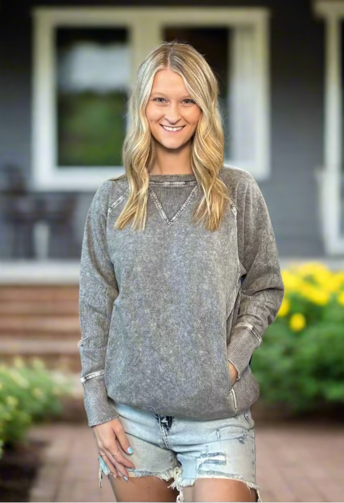 HALO-WASHED FRENCH TERRY ROUND-NECK PULLOVER