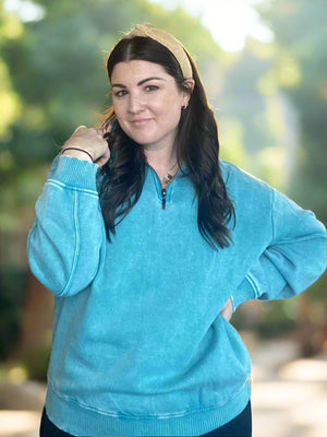 ACID WASH FLEECE HALF ZIP PULLOVER
