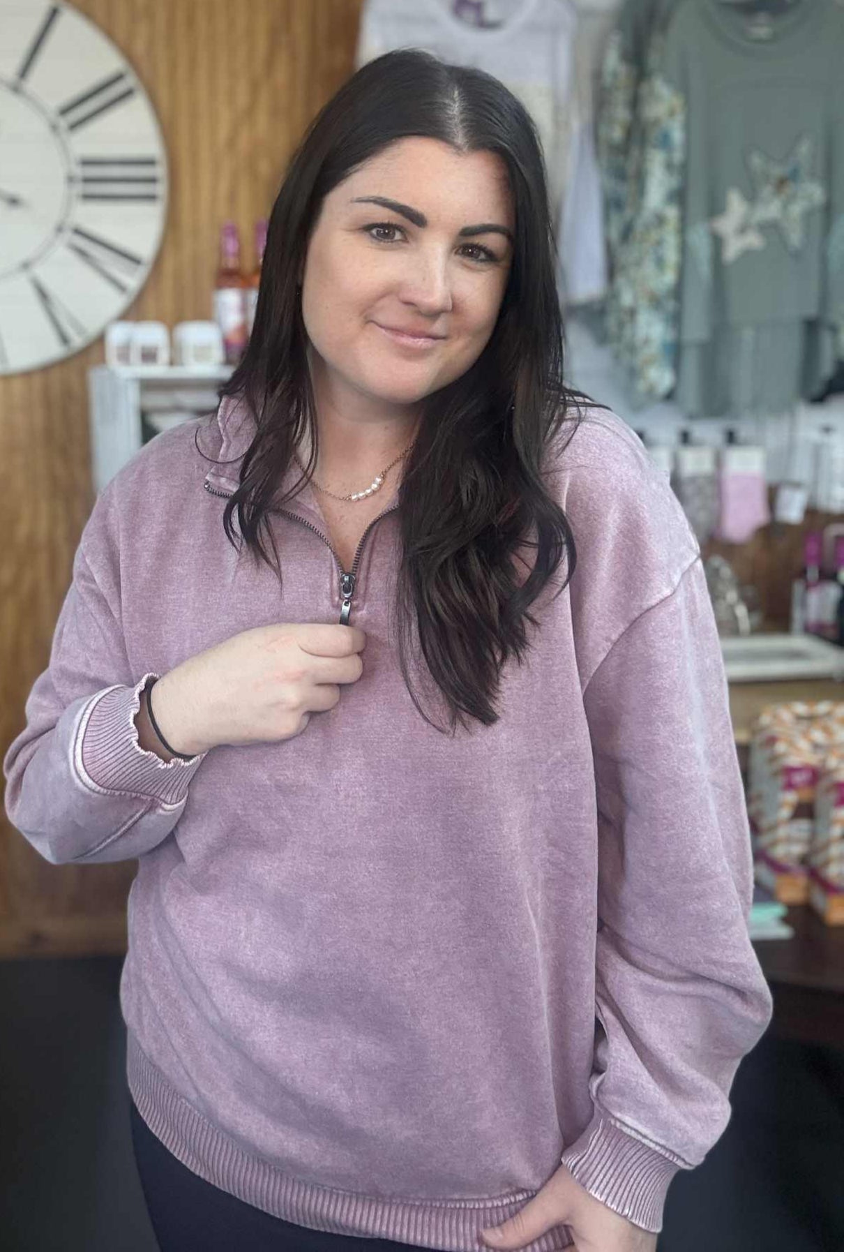 ACID WASH FLEECE HALF ZIP PULLOVER
