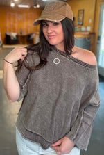 Zenana Washed 3/4 Sleeve Boxy Sweater
