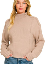 Zenana Mock Neck Exposed Seam Sweater