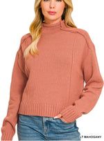 Zenana Mock Neck Exposed Seam Sweater
