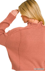 Zenana Mock Neck Exposed Seam Sweater