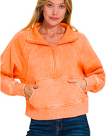 Zenana Acid Wash 1/2 Zip Fleece Pullover