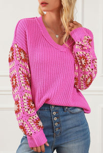 Pink Sweater w/ Crochet Sleeves