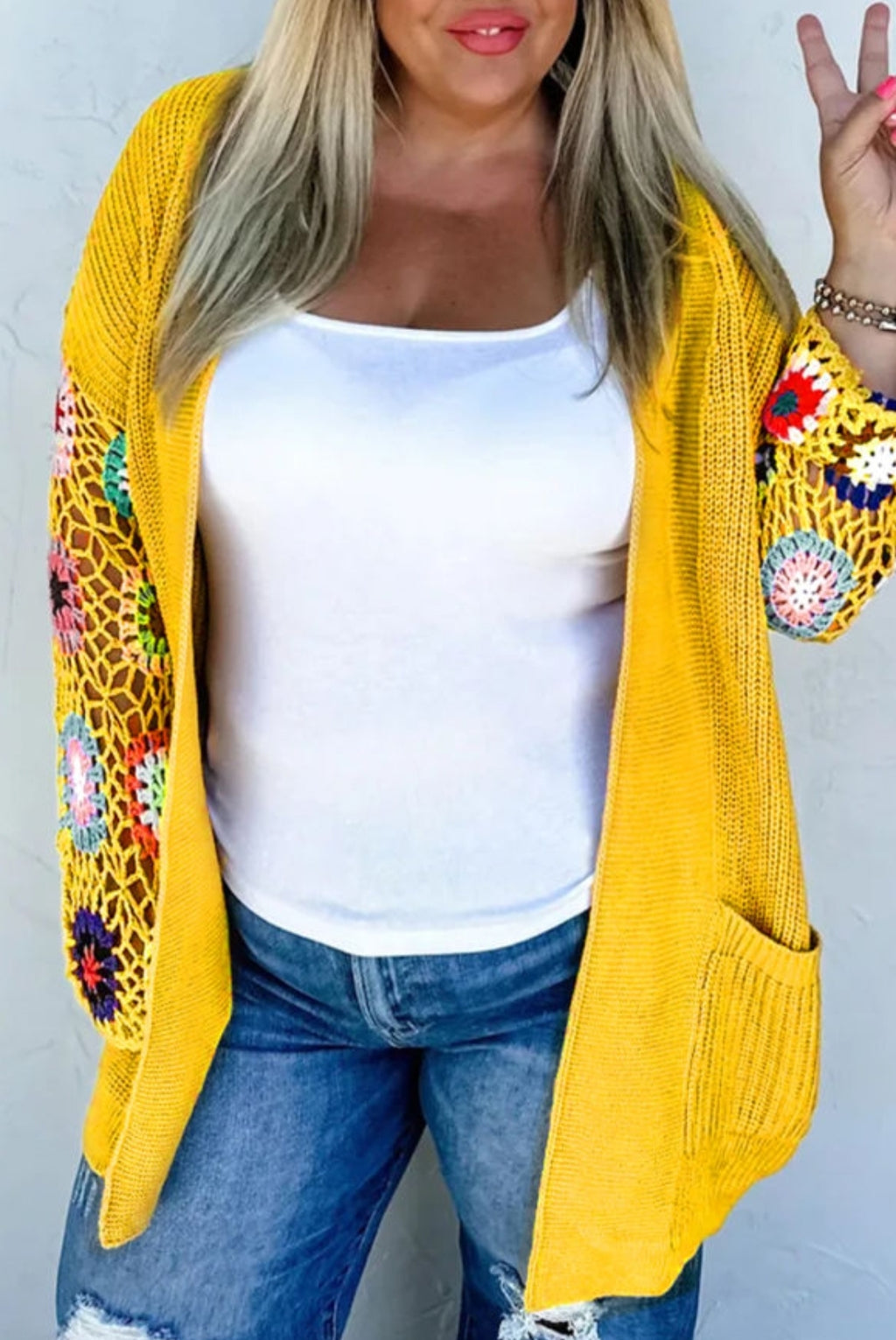 CURVY Ray of Sunshine Crochet Sleeve Cardigan