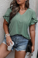 CURVY Green Eyelet Top