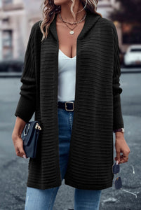 Ribbed Knit Hooded Cardigan