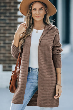 Ribbed Knit Hooded Cardigan