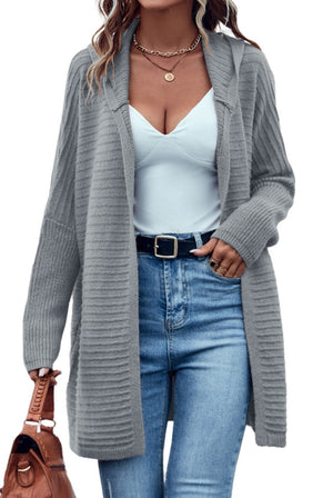 Ribbed Knit Hooded Cardigan