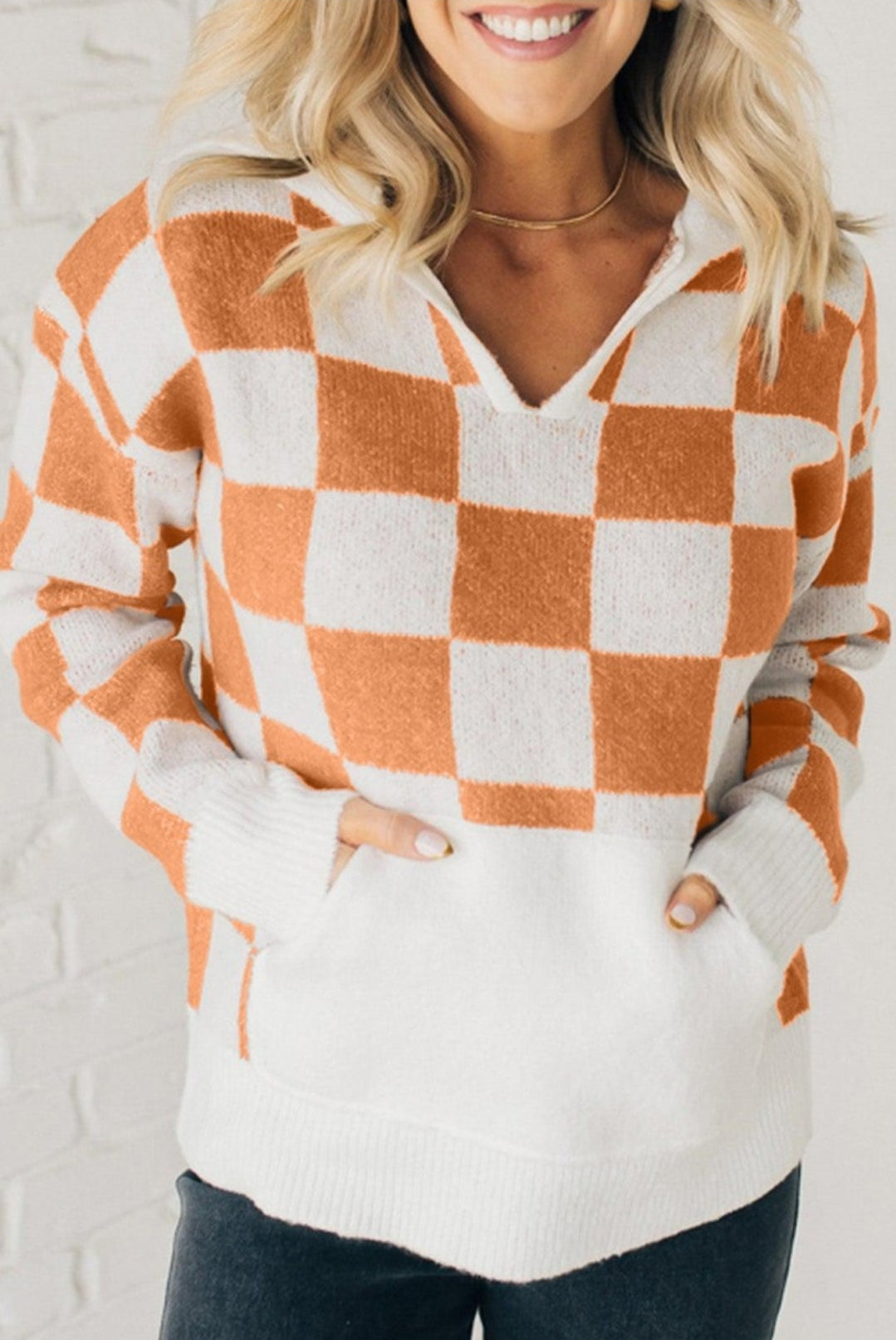 Gold Flame Checkered Hooded Sweater