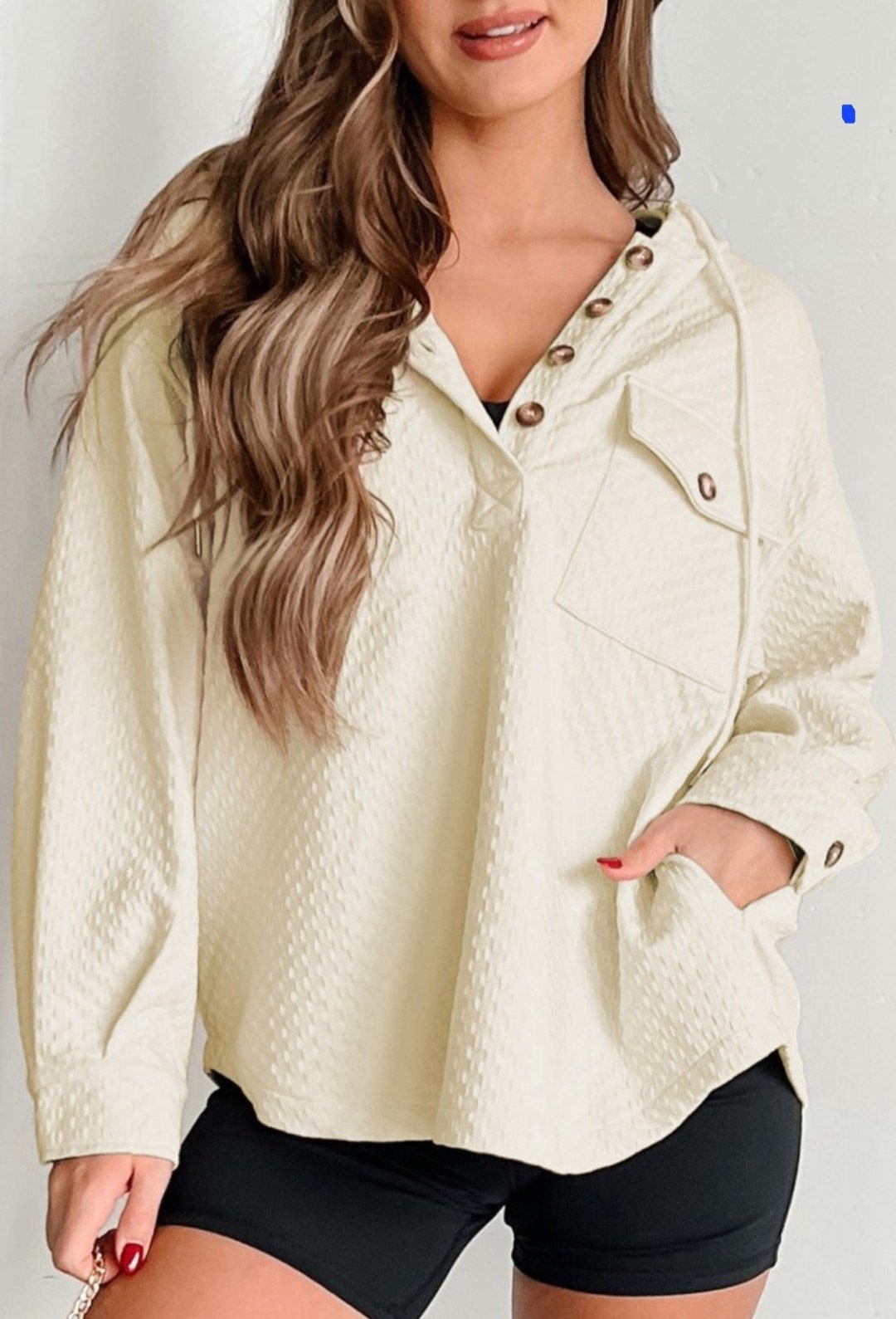 Crisp Textured Buttoned Hoodie