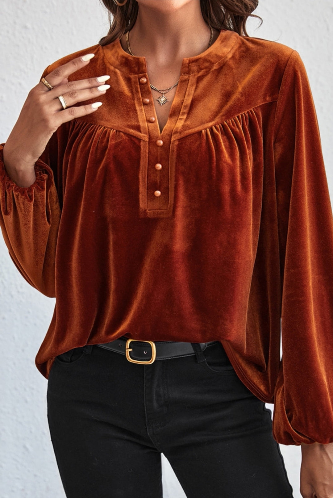 Velvet Luxury Button Up Top