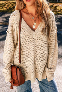 Open Knit V-Neck Sweater