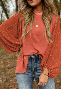 Rustic Orange Swiss Dot Sleeve Blouse