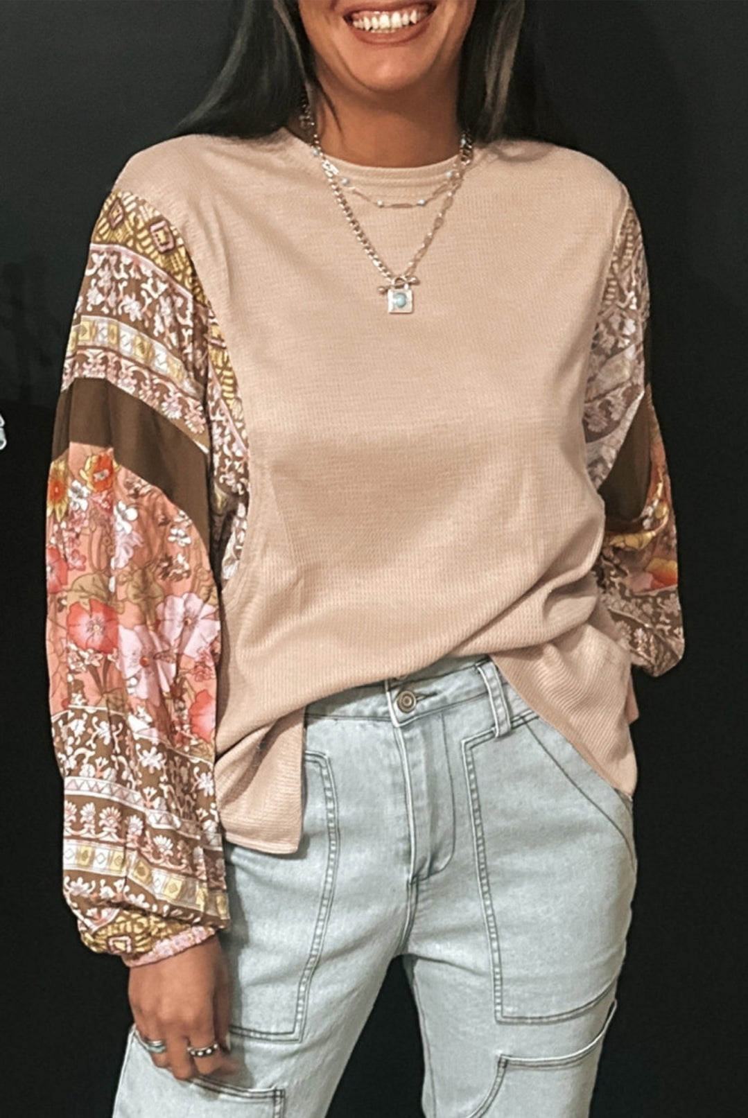 Bohemian Sleeved Waffle Knit Top