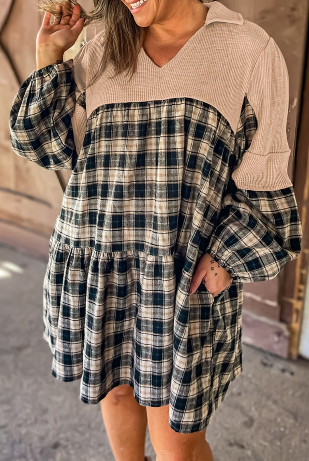 CURVY Plaid + Corduroy Dress