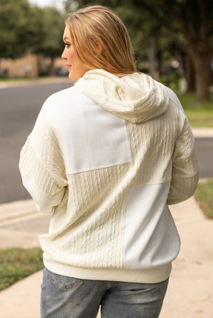 CURVYBeige Textured Patchwork Hoodie