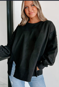 Washed Drop Shoulder - Side Slit Pullover