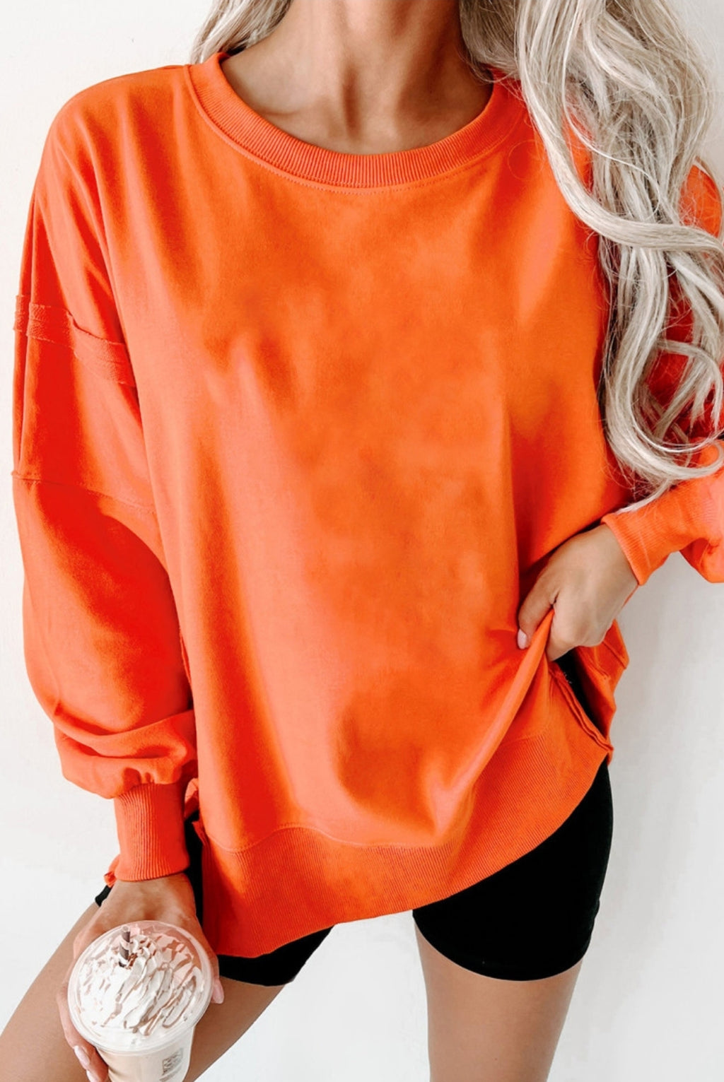 Washed Drop Shoulder - Side Slit Pullover