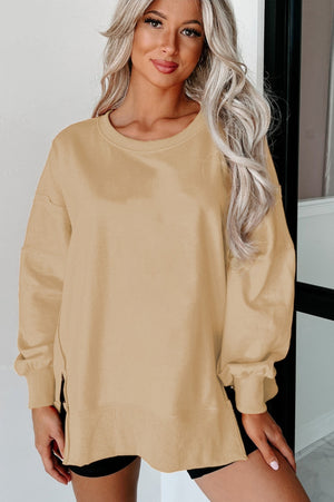 Washed Drop Shoulder - Side Slit Pullover