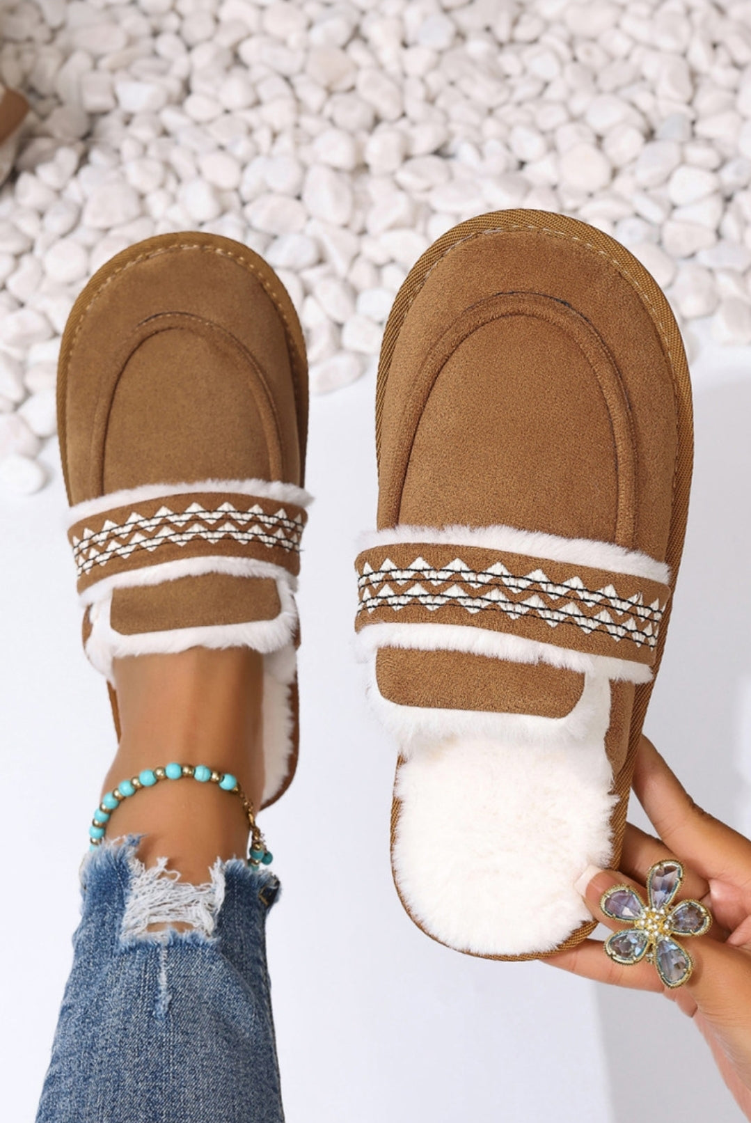 Chestnut Plush Slides