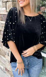 Elegant or Casual Black Velvet Top