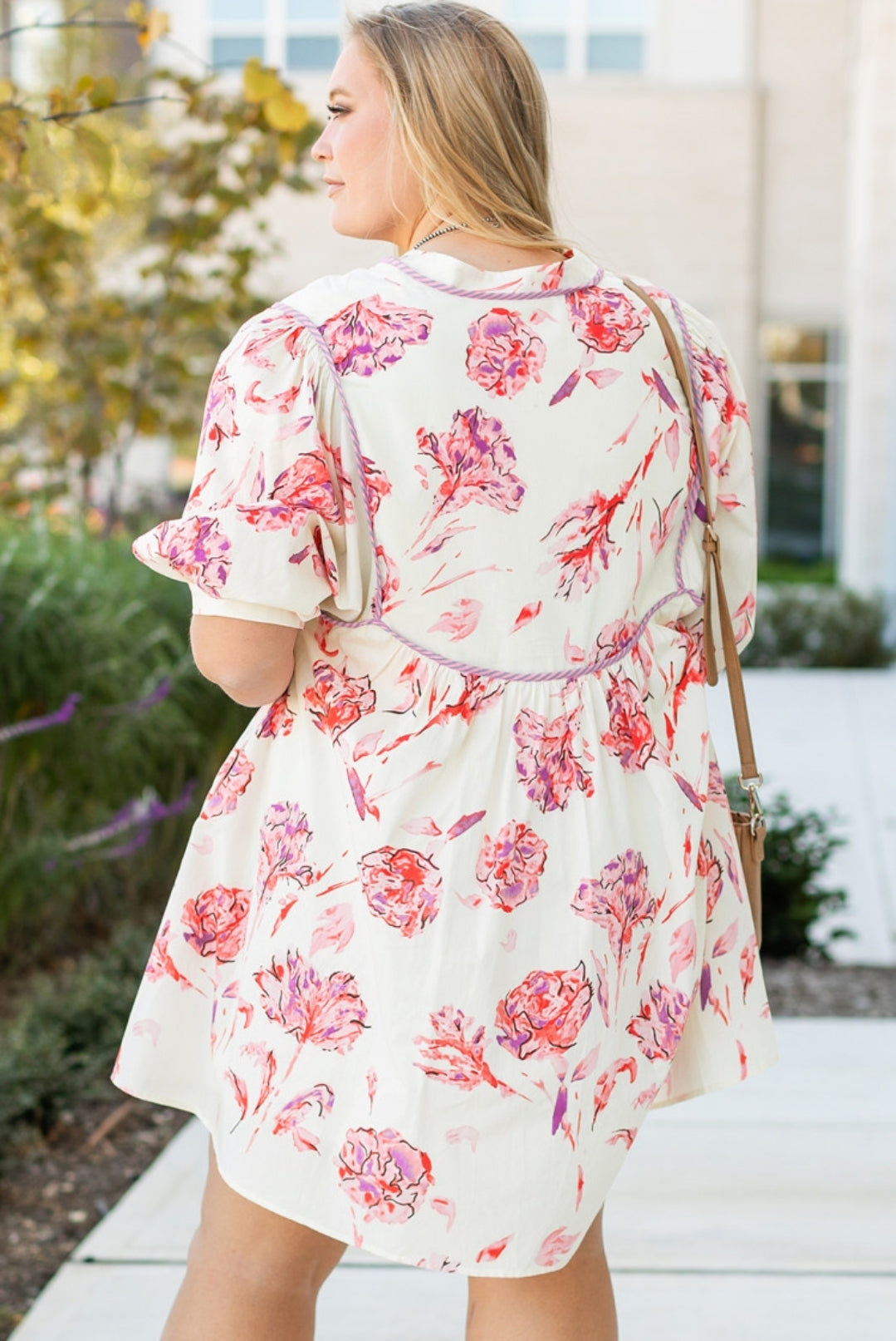 White Floral Lace Up Dress