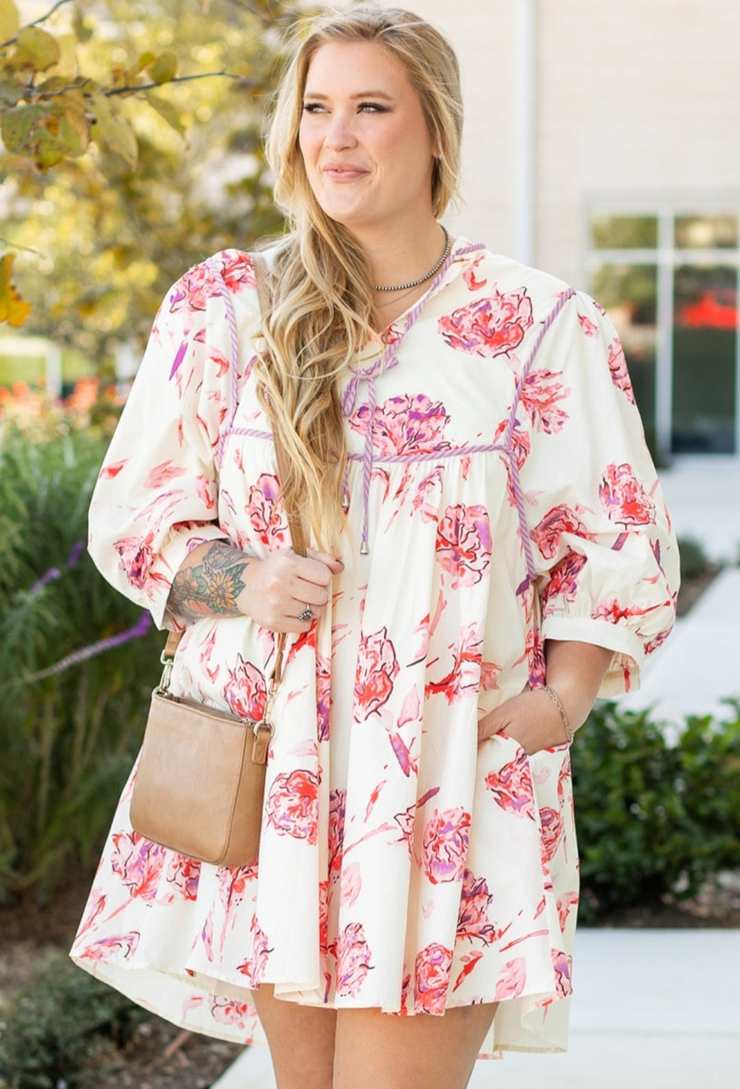 White Floral Lace Up Dress