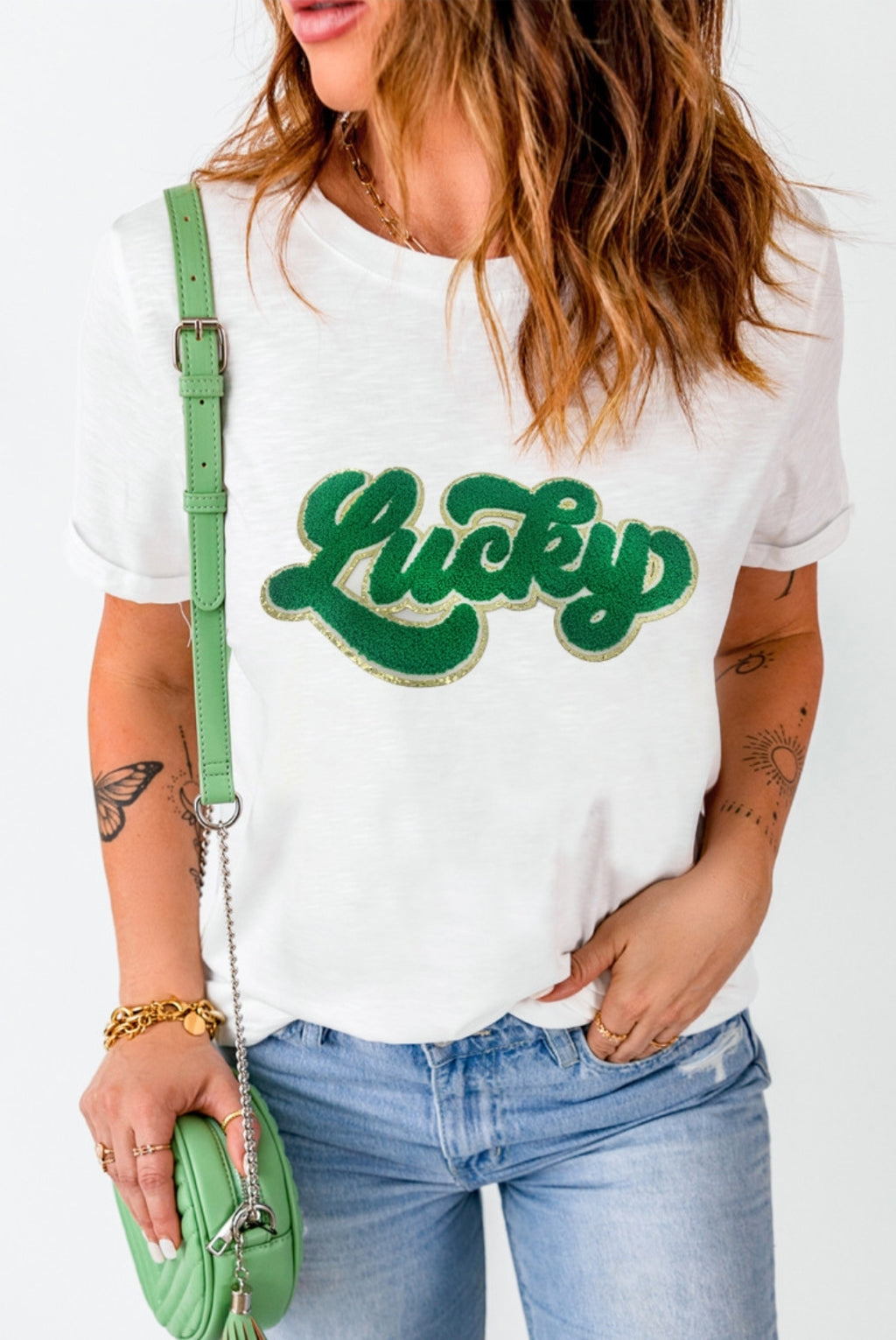 Chenille Glitter "LUCKY" Tee