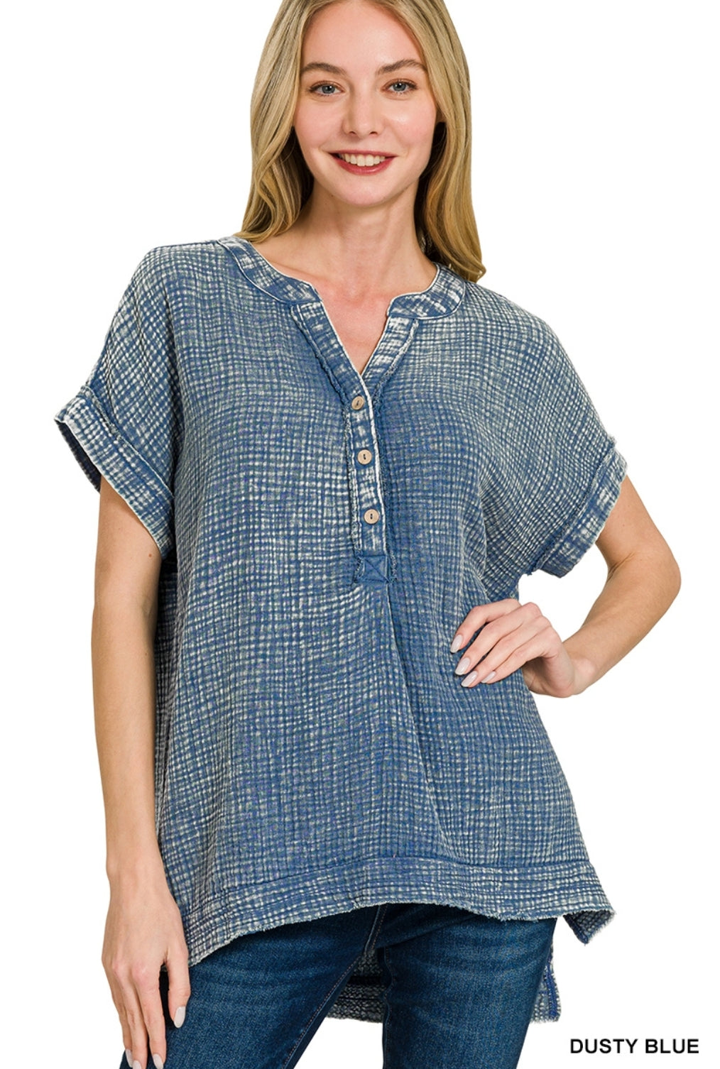 Washed Double Gauze Henley Top