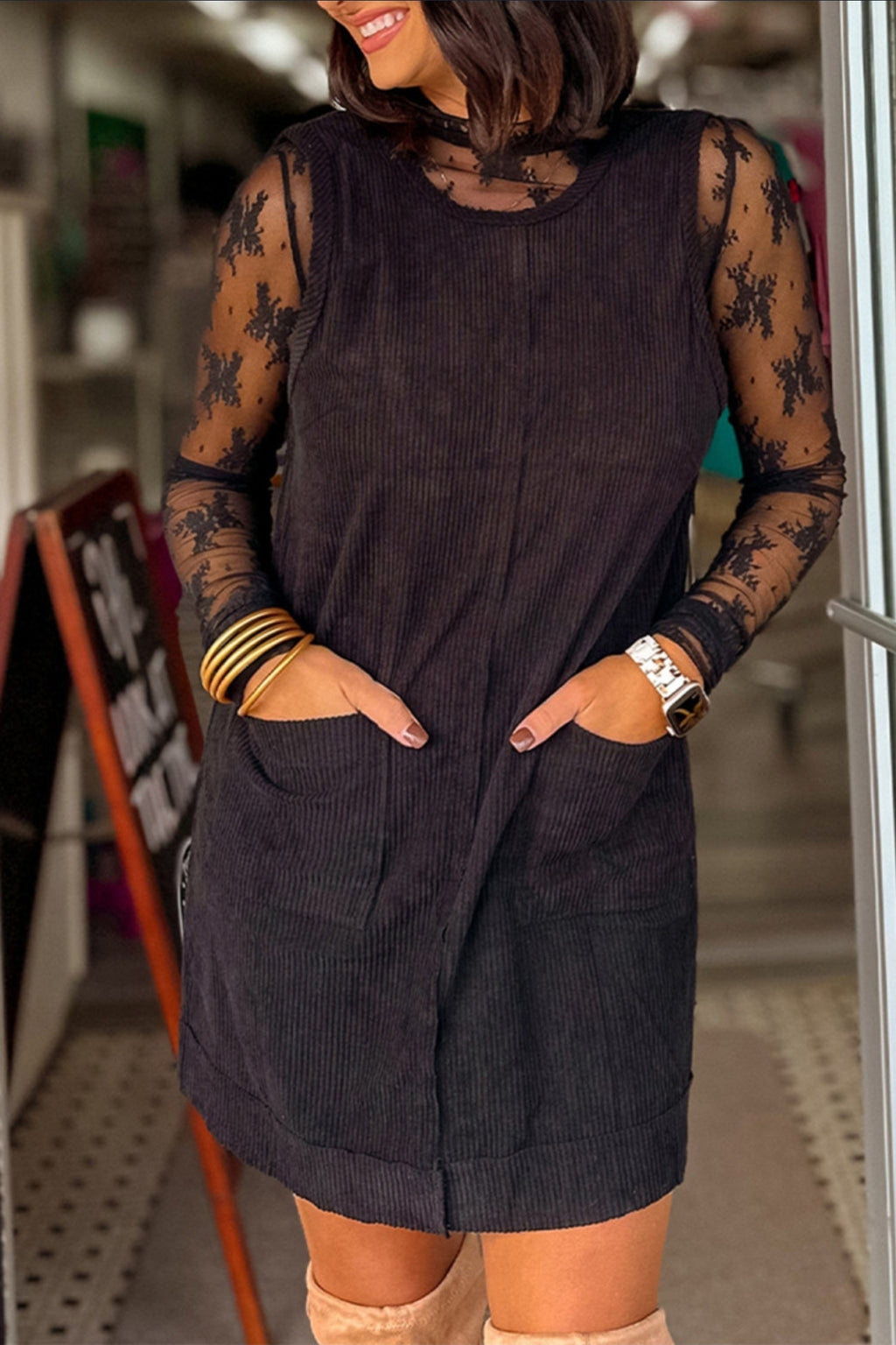 Corduroy Sleeveless Mini Dress