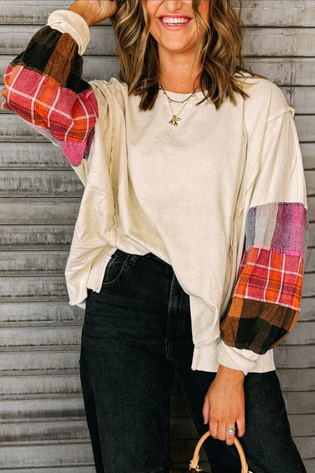 Good Vibes Beige Contrast Pullover
