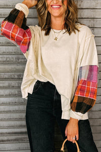 Good Vibes Beige Contrast Pullover