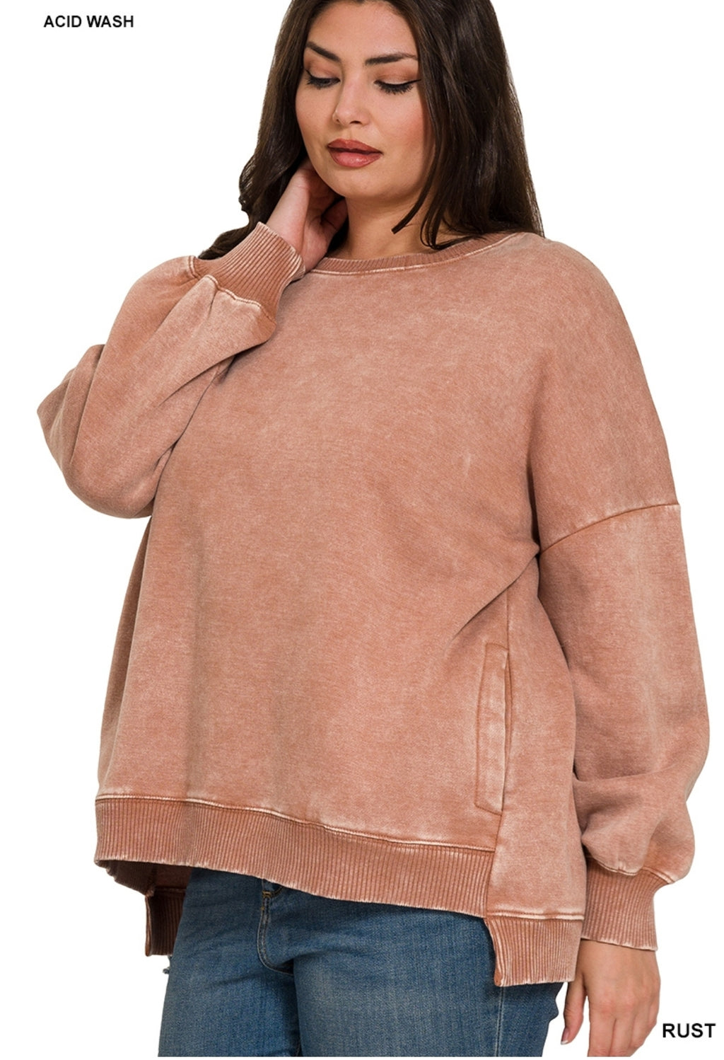 ACID WASH FLEECE OVERSIZED PULLOVER