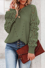 Hollow-out Puffy Sleeved Knit Sweater