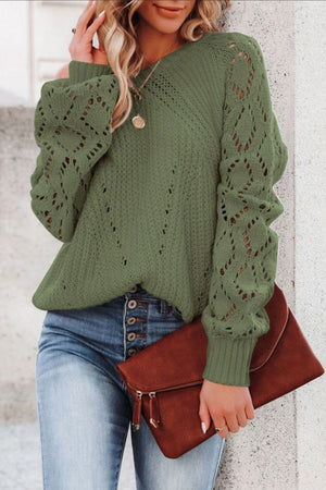 Hollow-out Puffy Sleeved Knit Sweater