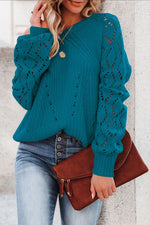 Hollow-out Puffy Sleeved Knit Sweater