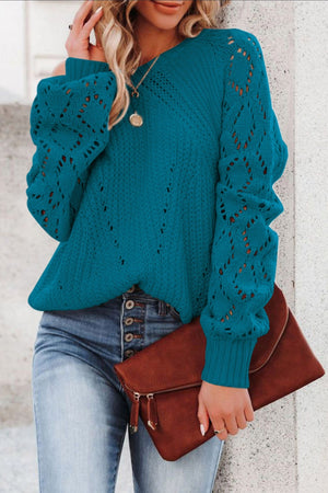 Hollow-out Puffy Sleeved Knit Sweater