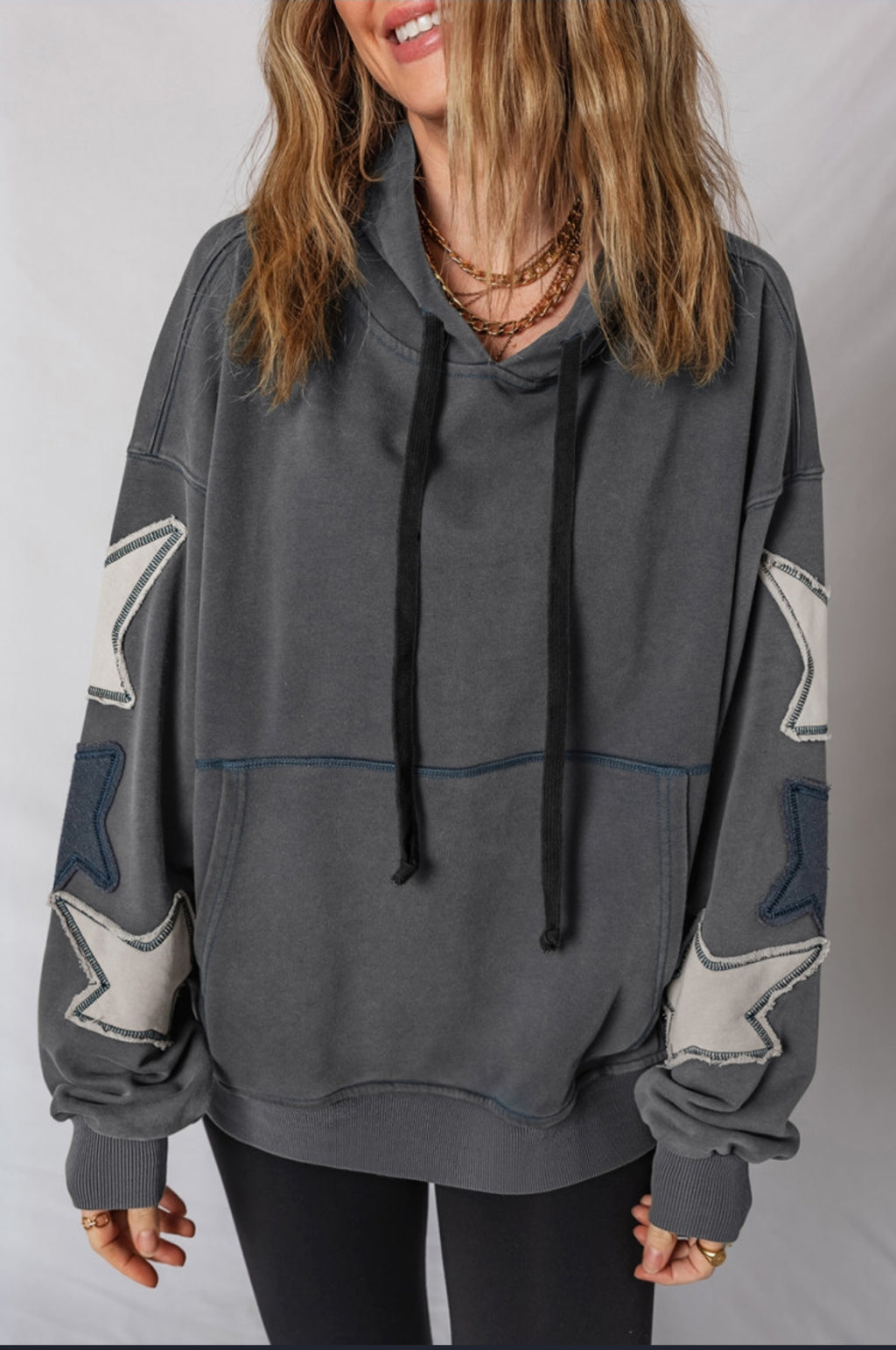 Carbon Gray Patchwork Hoodie