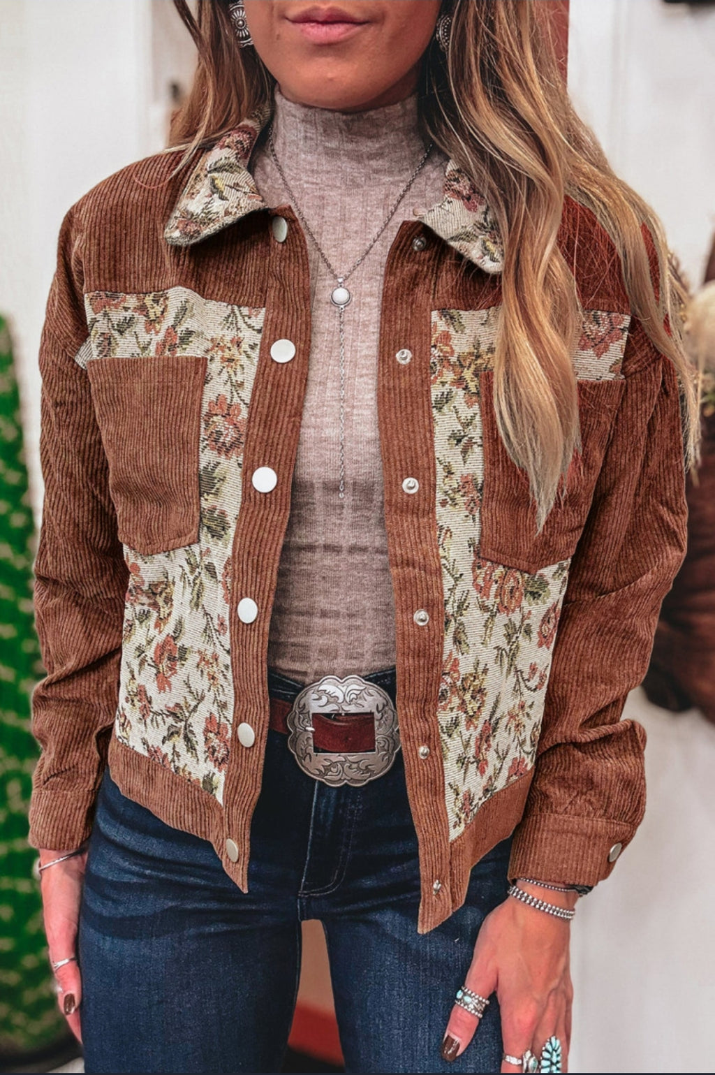 Sage Green Corduroy & Flowers Jacket