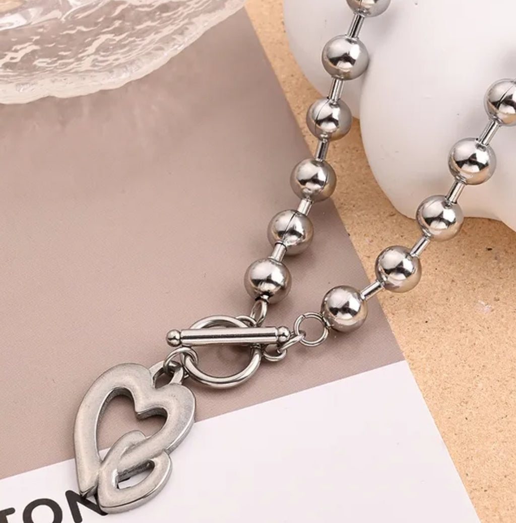 Double Heart Beaded Necklace