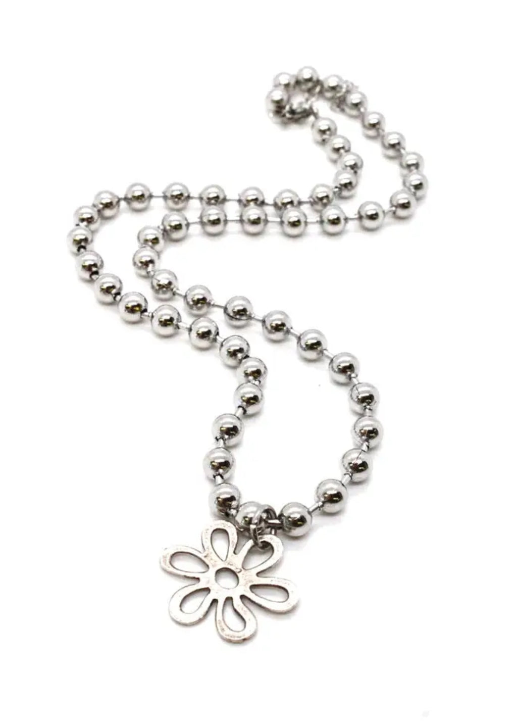 Silver Ball Chain Necklace With Daisy  Charm