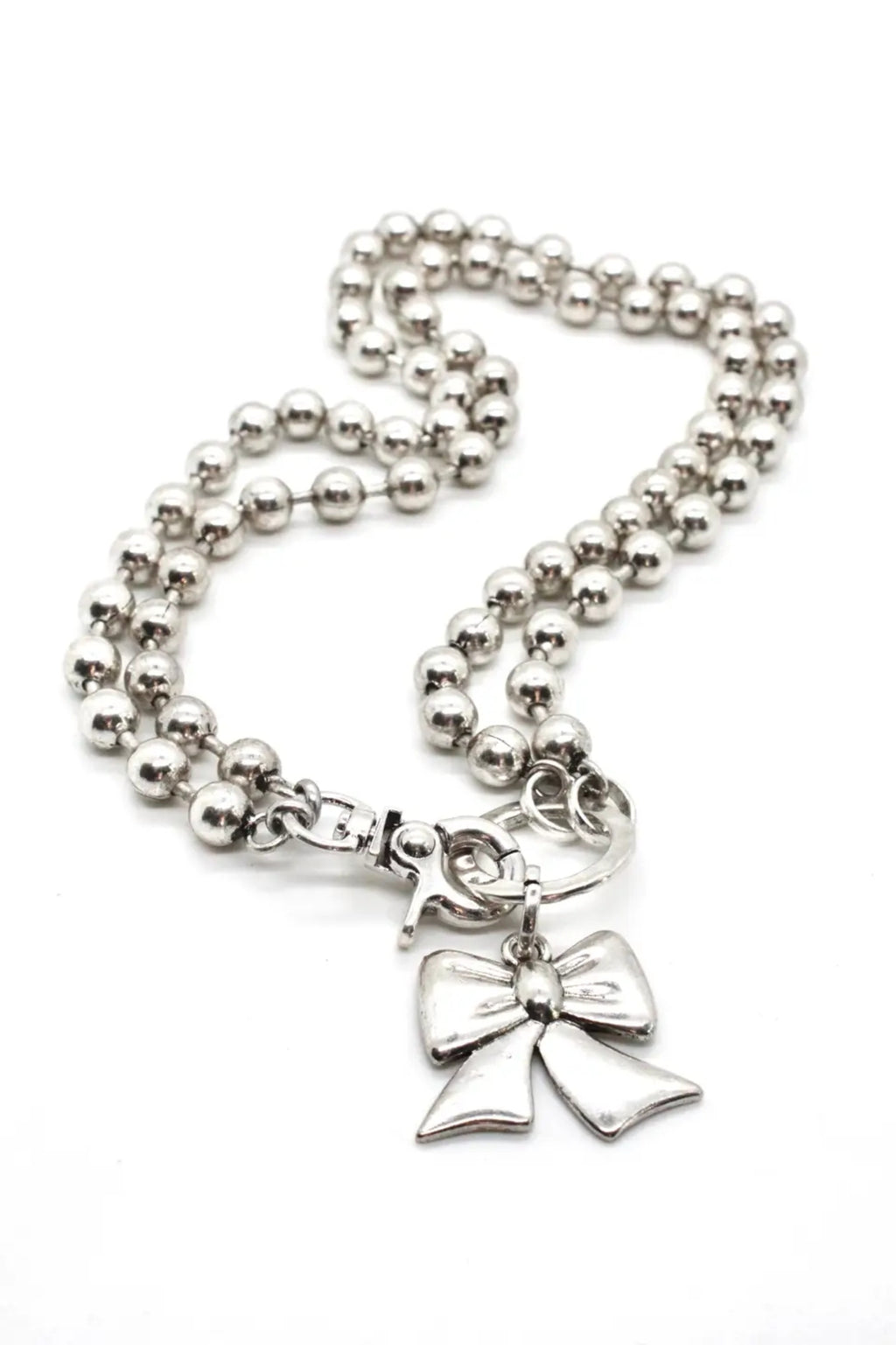Silver  Bow Pendant Convertible Necklace