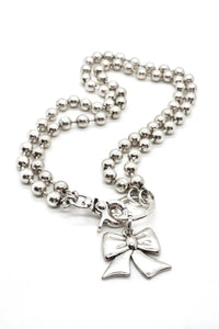 Silver  Bow Pendant Convertible Necklace