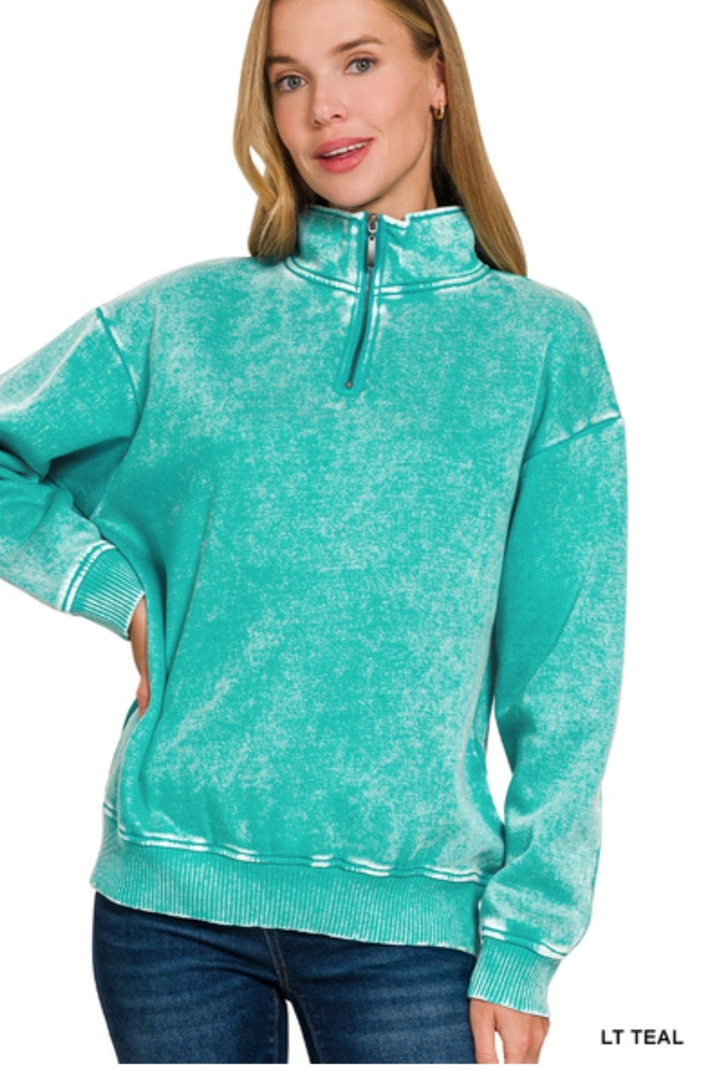 ACID WASH FLEECE HALF ZIP PULLOVER